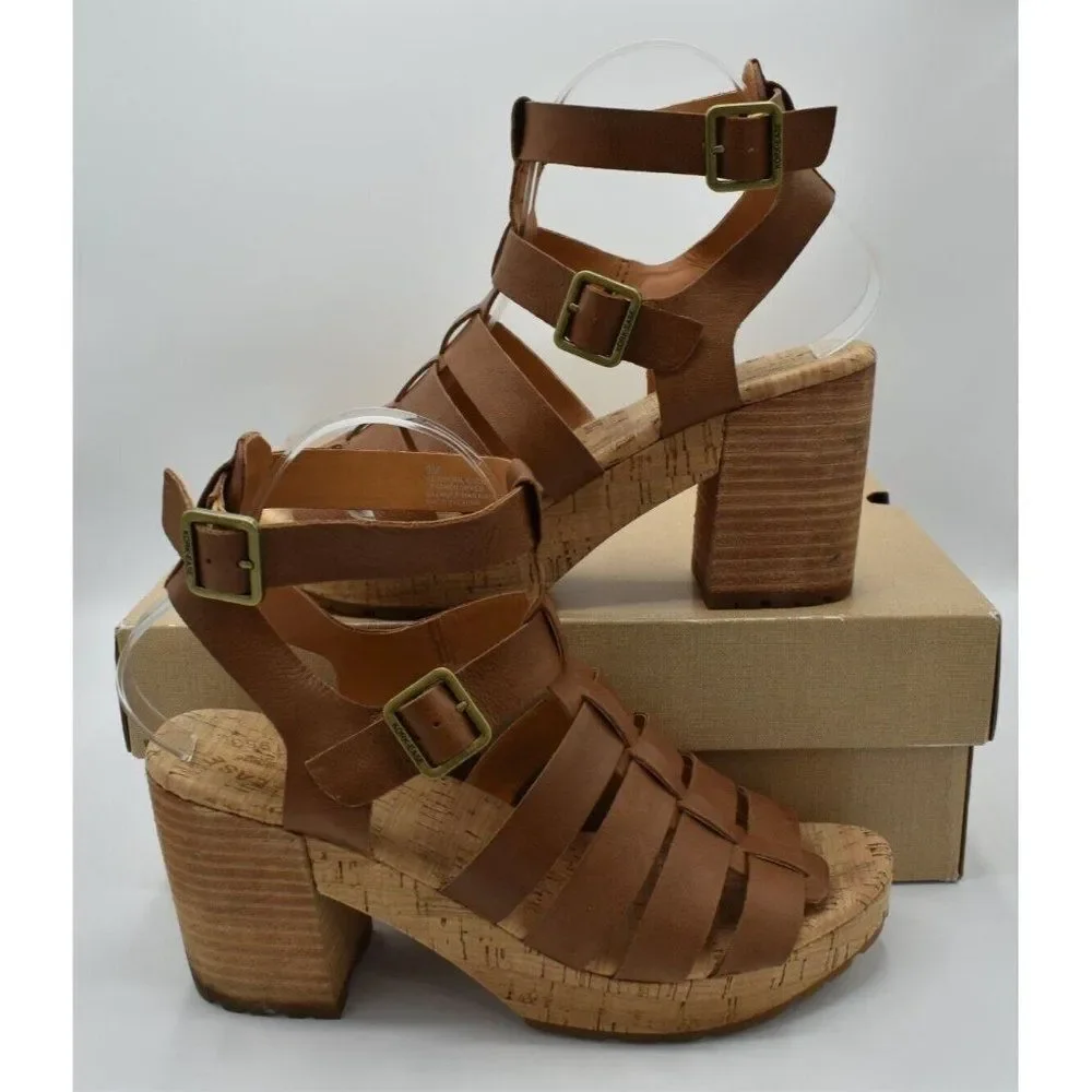 Kork Ease‎ Womens Size 9 Camille Brown Full Grain Leather Platform Sandals Shoes